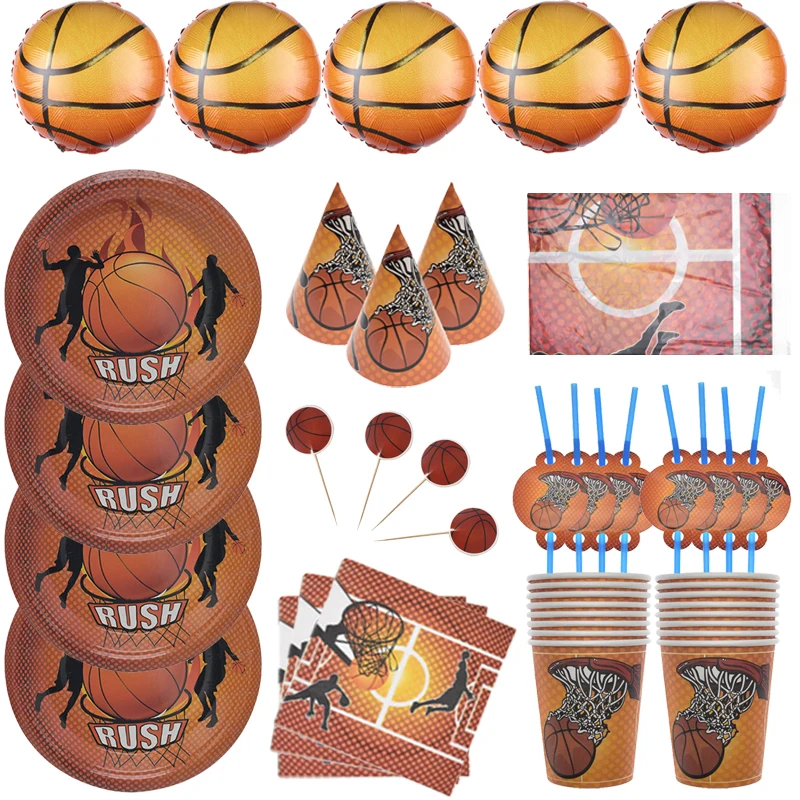 

Basketball club Disposable Tableware set Napkin Plates Cups Sport boy Basketball enthusiast Birthday Party ballons decoration
