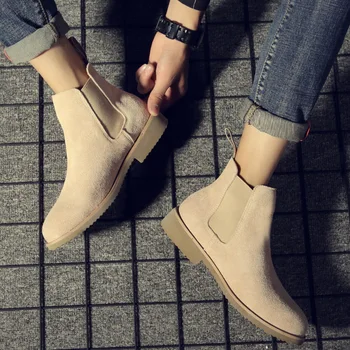 

Chelsea Men Boots Ankle Low Cow Suede Simple Pointed Toe Men Boots Casual All Match Winter Boots Sand Khaki 37-44