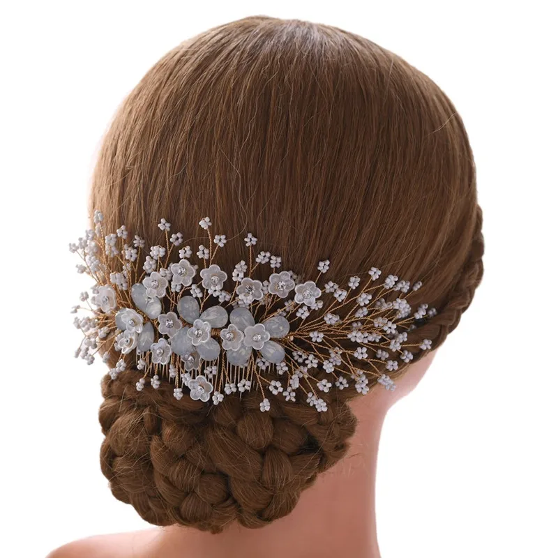 Floralbride New Handmade Crystal Rhinestones Pearls Flower Wedding Hair Comb Bridal Headdress Hair Accessories Women Jewelry