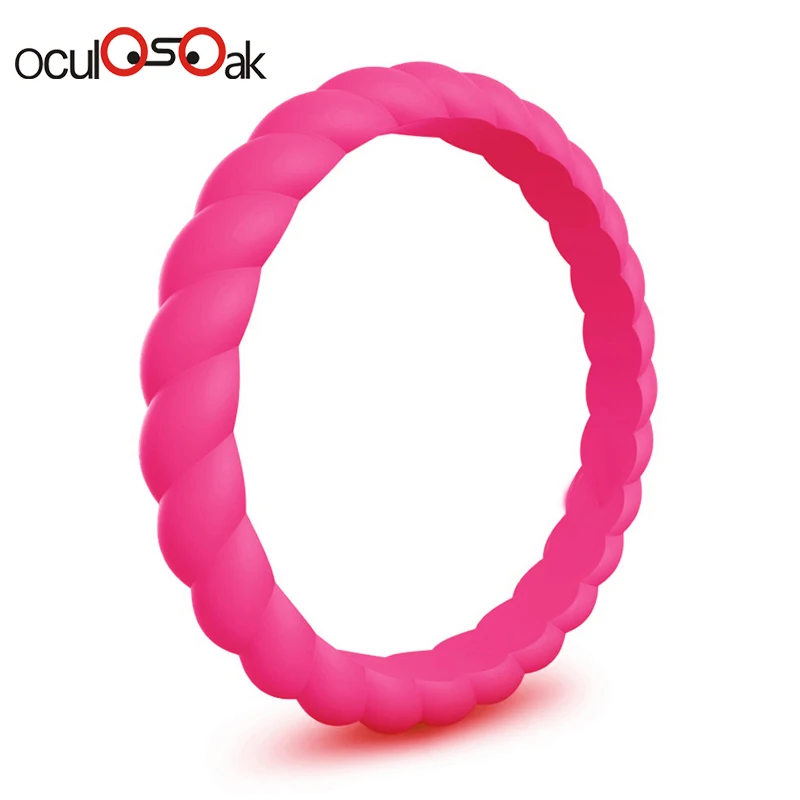 rose Red Hot Fashion 3mm Thin Braided Silicone Ring For Women Wedding Rings Sports Hypoallergenic Crossfit Flexible Rubber Finger Ring - Цвет основного камня: rose Red