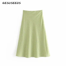 Летняя Осенняя винтажная зеленая клетчатая юбка женская миди юбка винтажная Высокая талия юбка Бохо богемные юбки корейский Стиль Уличная