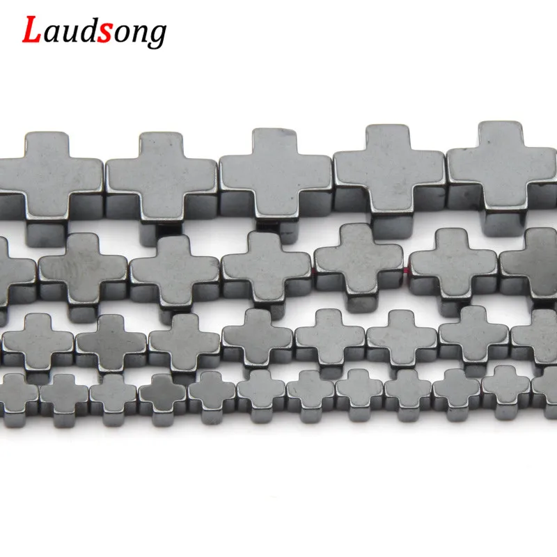

4x4 6x6 8x8 10x10 12x12mm Black Jesus Cross Shape 15'' Natural Hematite Loose Stone Beads For DIY Jewelry Making