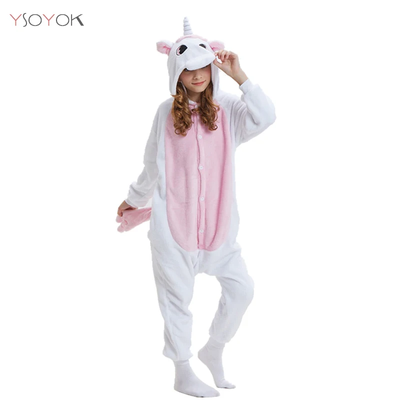 Pink Unicorn Детская Пижама с единорогом для мальчиков и девочек; Пижама с изображением панды из мультфильма для костюмированной вечеринки; комбинезон для детей; теплая зимняя одежда для сна кигуруми; От 4 до 12 лет с капюшоном - Цвет: Pink Unicorn
