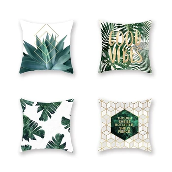 

Tropical Leaves Pillow Covers Green Leaves Throw Pillow Case Home Summer Style Cushion Cover(4PCS )