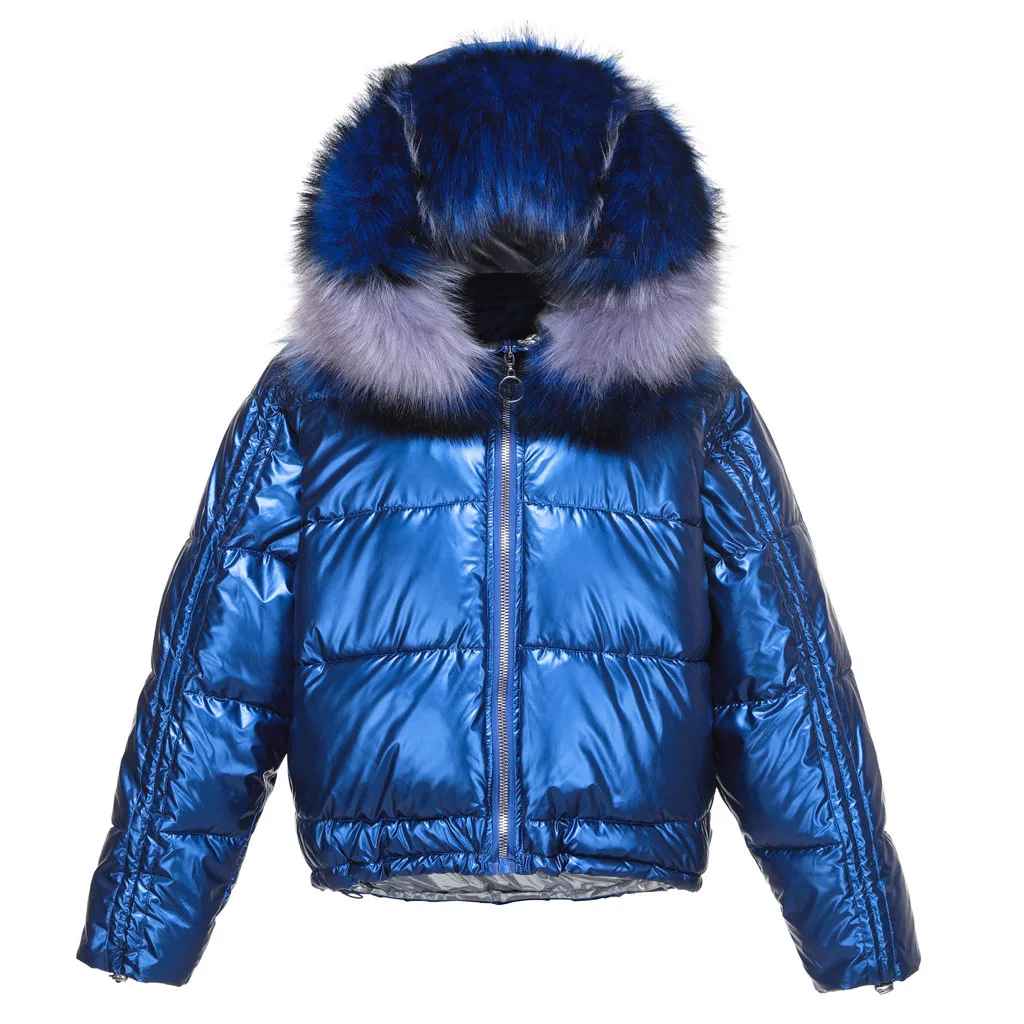 Новые женские зимние куртки длинное теплое пальто серебряного цвета стильная женская куртка широкий меховой воротник Дамская парка Abrigos Mujer Invierno# J30
