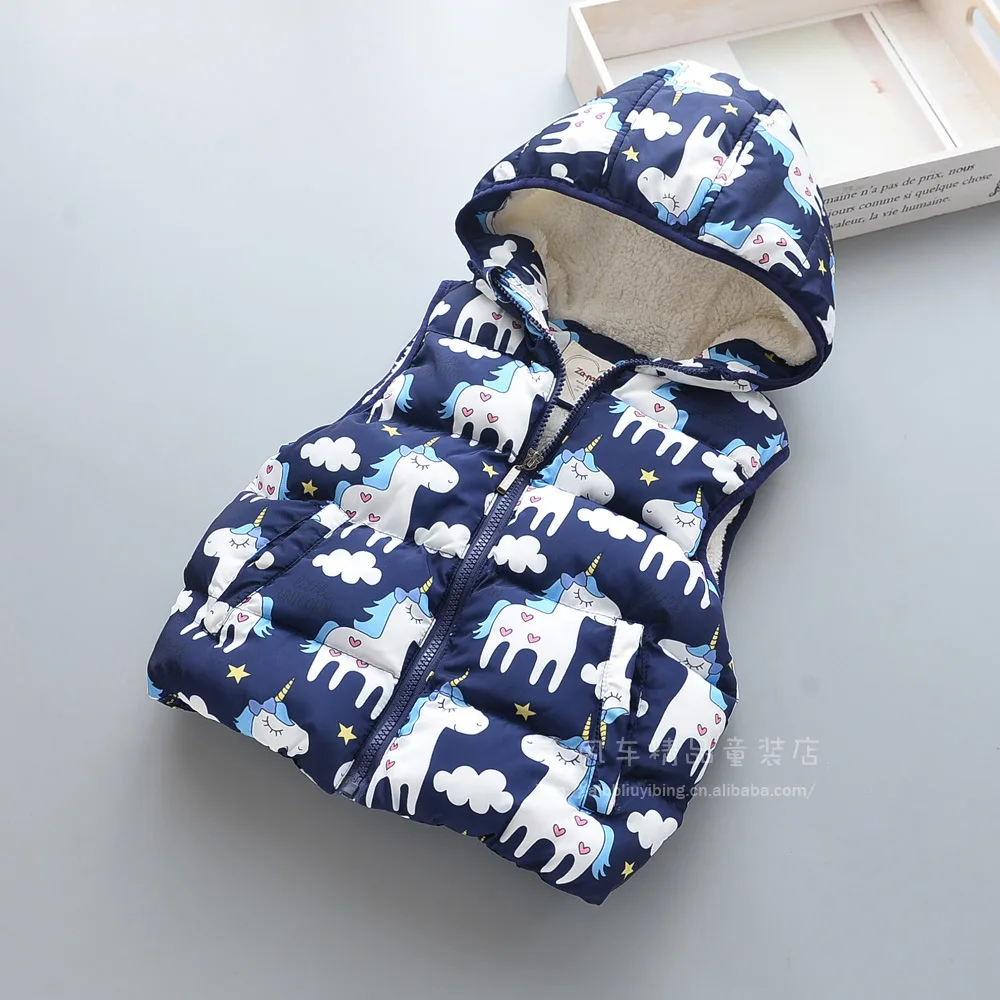 1108-01 детская одежда осень и зима стиль с принтом «My Little» для девочек; плотный жилет с капюшоном и начесом