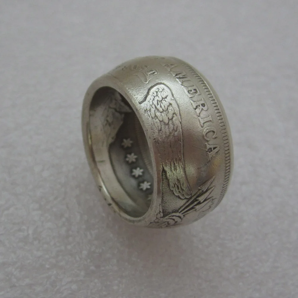 Сидящая монета свободы кольцо посеребренное Ручная работа в размерах 8-16