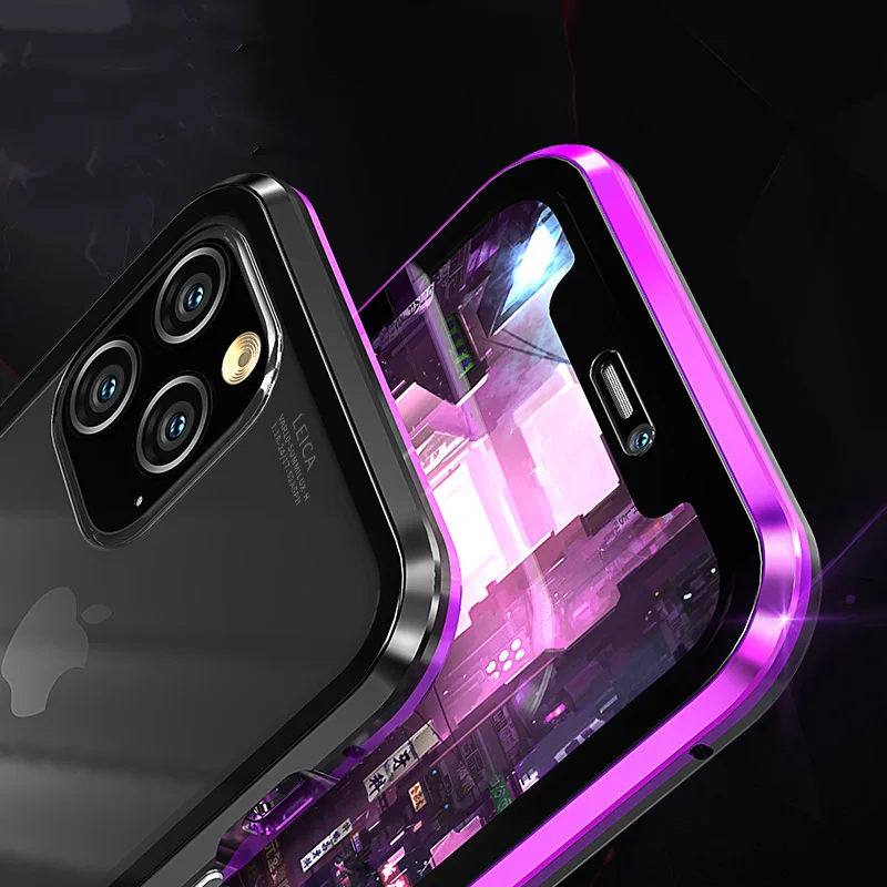 Magnetic Case Full Protect For iphone 11Pro Max Luxury Armor Shockproof Metal Frame Clear Tempered Glass Cover For iphone11 Pro