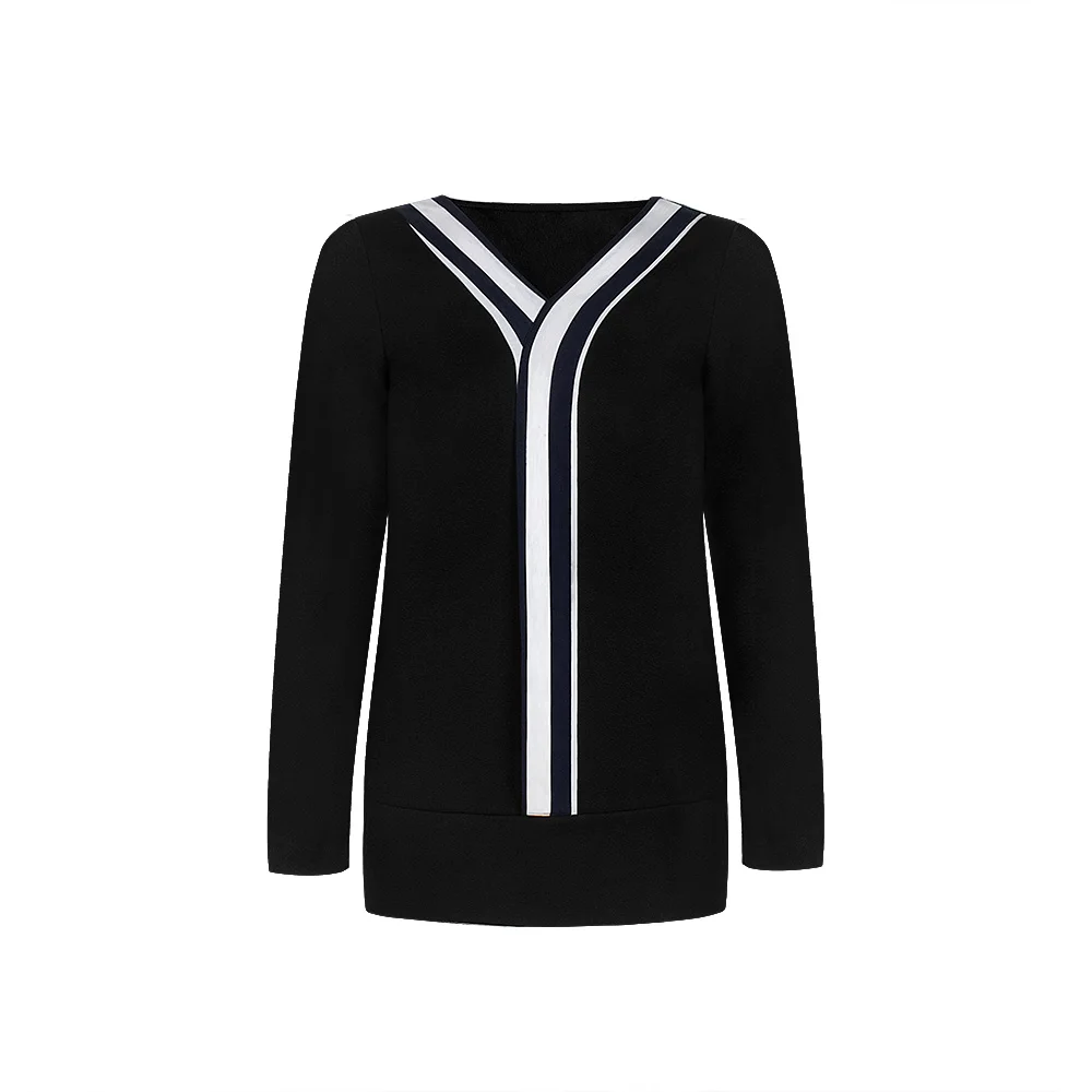 Women\'s V-neck Patchwork Daily Casual Tops Long Sleeve Tunic Top Fit Stripe T-shirt Office Comfy Plus Size Tee