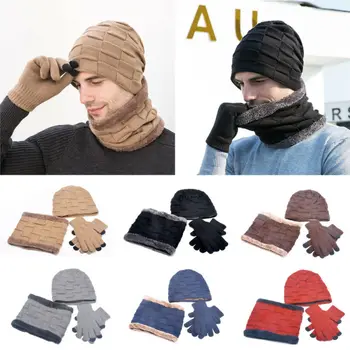 

New 2020 Men Women Winter 3 Piece Set Knit Beanie Hat Scarf Touchscreen Gloves Warm Suit
