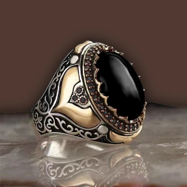 30 Styles Vintage Handmade Turkish Signet Ring For Men Women Ancient Silver Color Black Onyx Stone Punk Rings Religious Jewelry Style5