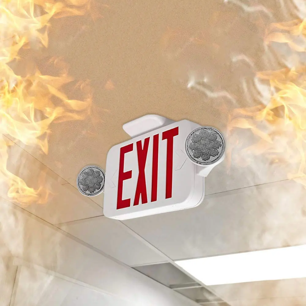 

Exit Sign Lamp With Emergency Light Red Exit Compact Combo Hardwired High Output Led Fire Safety Emergency Escape Indicator