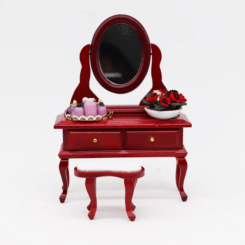 Кукольный домик миниатюрная спальня европейская деревянная Мебельная ручка с зеркалом и стулом