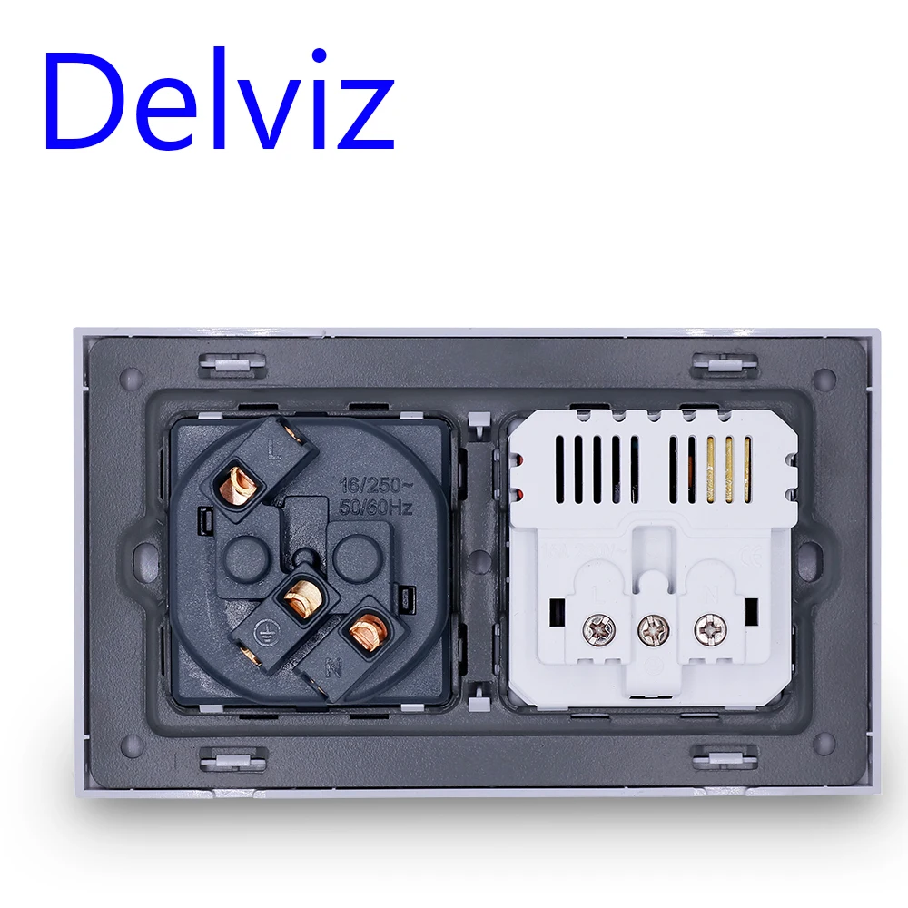 Delviz type C Ports USB Socket, Tempered Crystal glass panel, 5V 18W Quick charge, EU Standard Wall mounted double power outlet