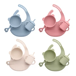 Juego de vajilla de alimentación para bebé, cuenco de silicona resistente al calor de grado alimenticio, libre de BPA, tapete de plato con forma de Panda, herramienta de comedor para niños, 4 unids/set