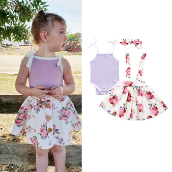 

Baby Girl 3pcs Set Newborn Fashion Baby Girl Princess Sleeveless Pullover Top Romper Short Skirt Outfit Clothes 0-24 Months