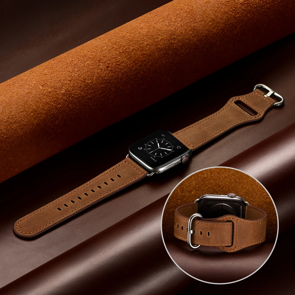 Lether Band for Apple Watch 7 41mm 45mm Strap iwatch series 3 38mm SE 6 5 4 2 1 Bracelet Accessories 40mm Wristband | Наручные часы