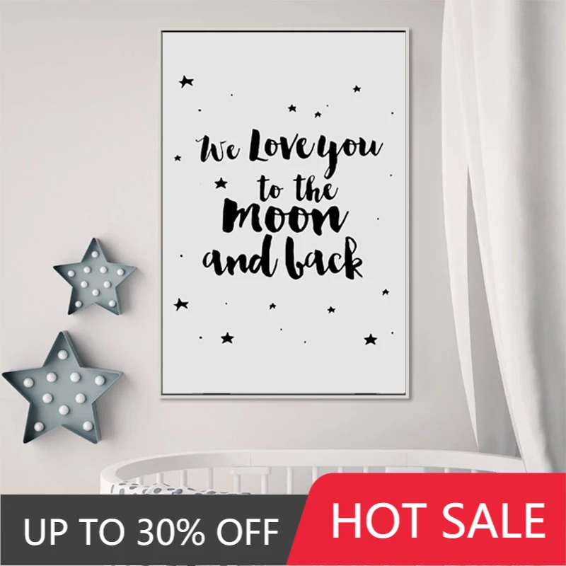 Christmas We love you to the moon and back logo canvas painting mural art poster picture print baby room decoration frameless | Дом и сад