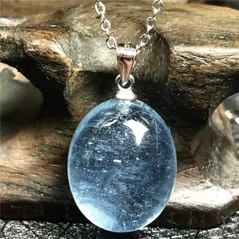 

Pendant Necklace Natural Ocean Blue Aquamarine Jewelry For Woman Lady Man Silver Chains Crystal 17x14x9mm Beads Oval Stone AAAAA