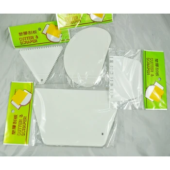 

Cake Edge Side Decorating Tools White Plastic 4 in 1 Scraper Smoother Comb Set