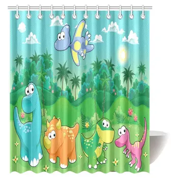 

Cartoon Animal Decor Shower Curtain, Dinosaur Cartoon Animal Bathroom Shower Curtain with Hooks,Extra Long