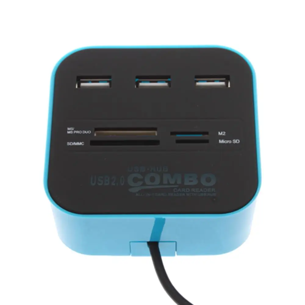 1 шт. USB 2,0 концентратор комбо все в одном мульти-кардридер с 3 портами для SD/MMC/M2/MS синий цвет оптом C1