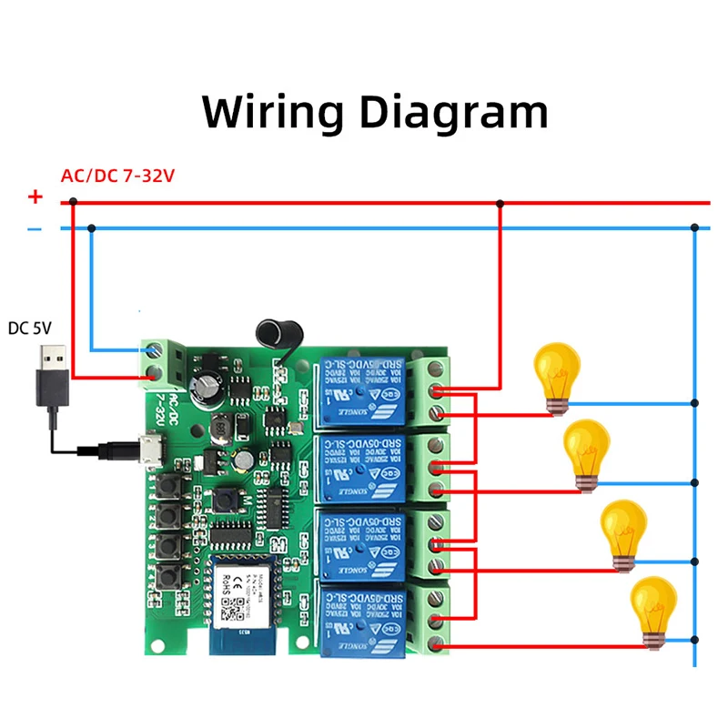 4CH Wifi Smart Home Motor Controller,DC 12V 24V 32V 220V RF433 Remote,4 Channel Relay Switch for Alice Alexa,Tuya Smart Life