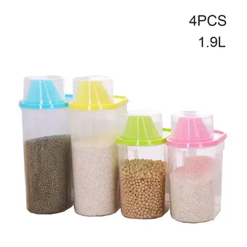 

4pcs Cereals Storage Box Dry Food Organizer Plastic Grains Dried Food Leakproof Container Food Storage Box 1.9L
