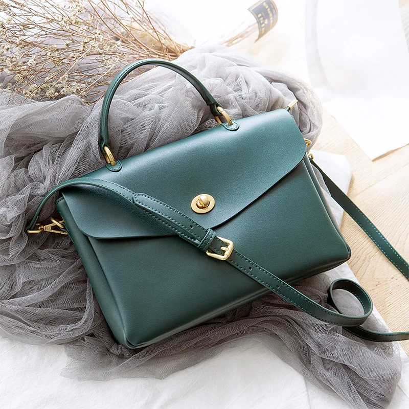 

Fashion Lady Genuine Leather Briefcase New Cow Leather Large Capacity Portable Shoulder Bags Simple Commute OL Crossbody Bag