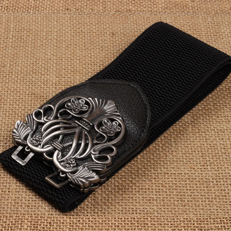 Black-Black Buckle Широкий эластичный пояс для пальто женский корсетный пояс для свитера и юбки Hengreda женский пояс с металлической пряжкой в виде цветка - Цвет: Black-Black Buckle