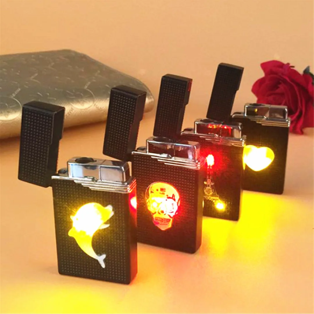 Pink LED Butane Jet Lighter, Torch Turbo Lighter, Colorful Flashing Light