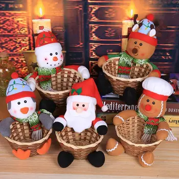 

Lovely Christmas Gift Storage Basket Bamboo Cane Santa Deer Snowman Candy Container Xmas Decoration корзина для игрушек