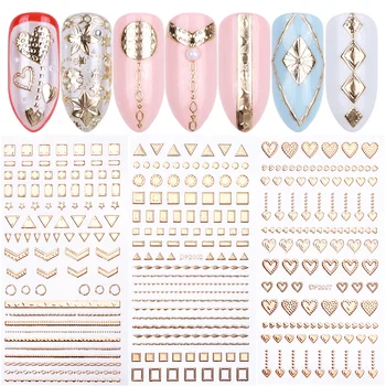 

1pcs Gold Nail Art Stickers 3D Adhesive Decals Geometry Rhombus Stripes Shiny Metallic Slider Foils Decor Manicure TRDP2001-2012