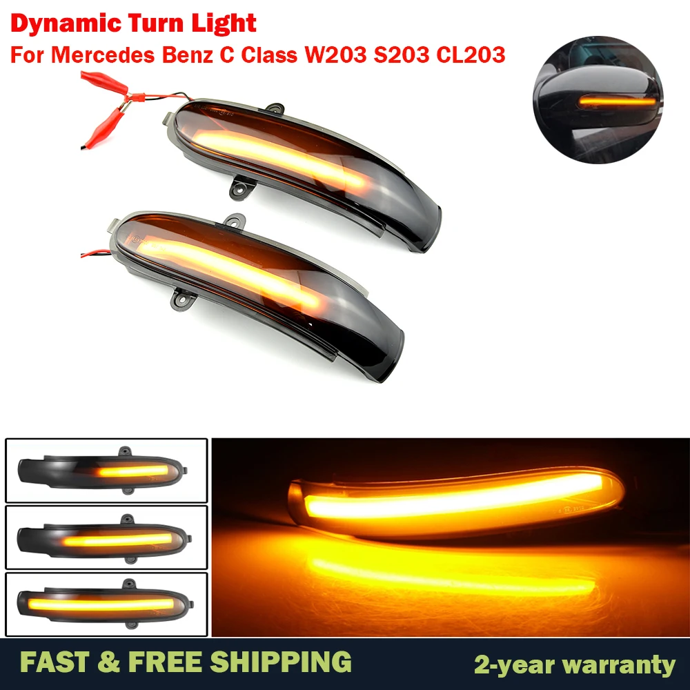 

For Mercedes Benz C Class W203 S203 CL203 2001-2007 Dynamic Turn Signal Light LED Side Mirror Sequential Indicator Blinker Lamp