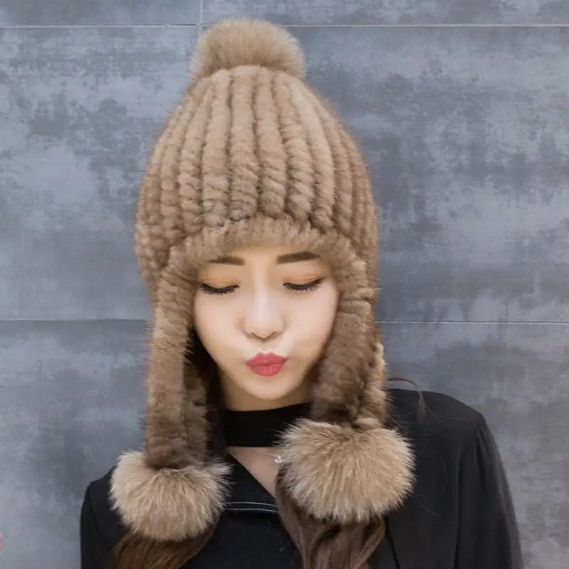 Модная норка тканая шапка женские замшевые наушники Корейская версия осенне