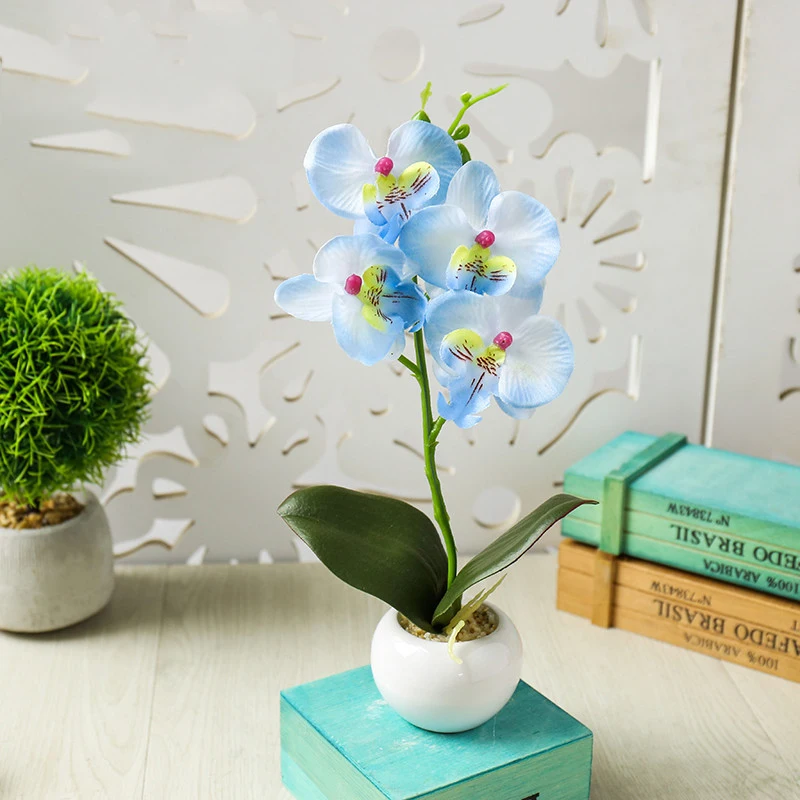 Artificial Flower Four Heads Fake Potted Plant Phalaenopsis Bonsai Decoration Cheap Fake Flowers For Home Wedding Decor Indoor