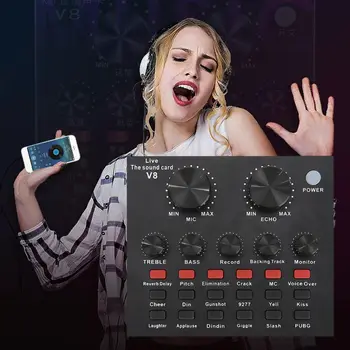 

V8 Audio USB External Sound Card Headset Microphone Webcast Live Broadcast Device for PC Phone Computer Accessories