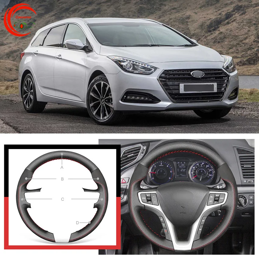 Черная кожаная чехол рулевого колеса автомобиля ручной работы для Hyundai I40 2011-2020 |