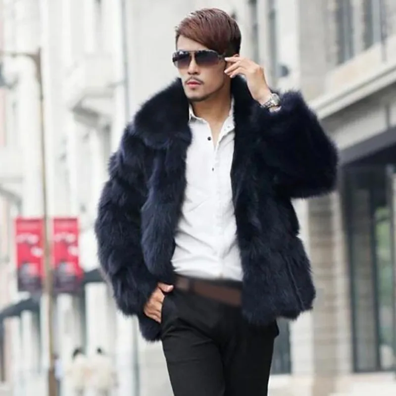 Зимнее мужское повседневное пальто с имитацией, длинный рукав, отложной воротник, ворсистое пальто из искусственного меха, мужской искусственный мех, зимняя теплая верхняя одежда, куртка