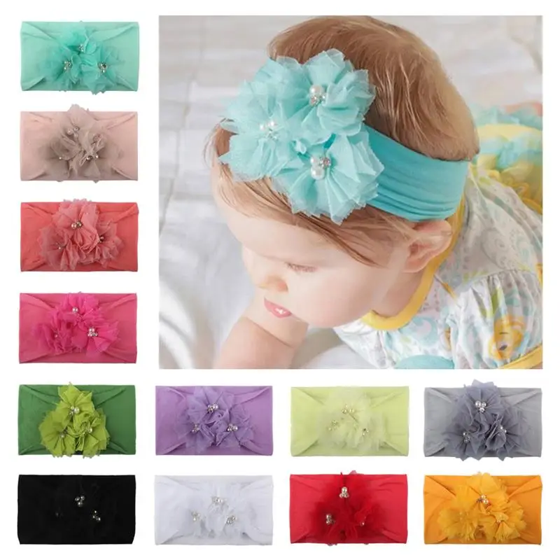 Супермягкая нейлоновая сетчатая Детская повязка на голову с бусинами и