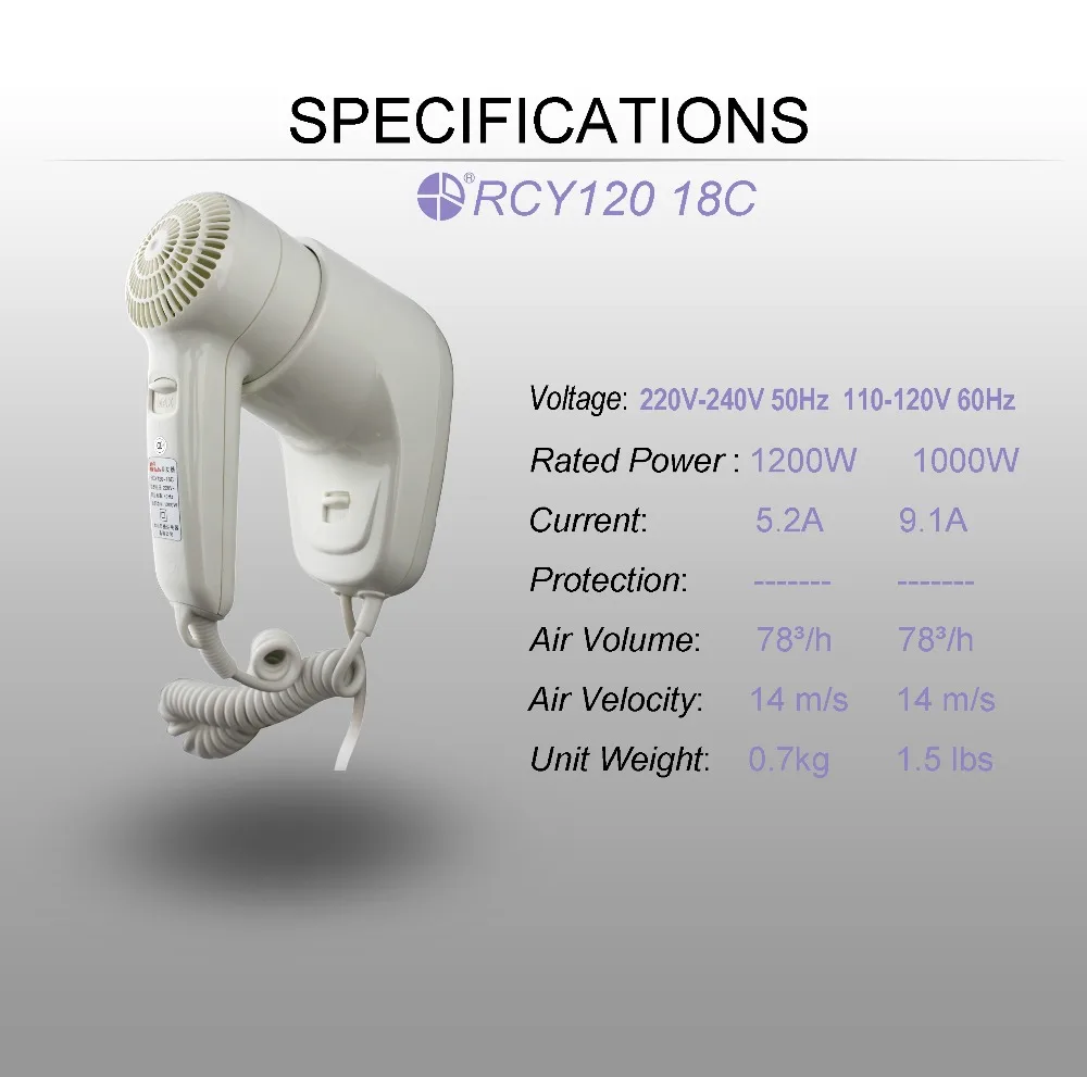 XINDA RCY-120 18C фен для дома и отеля удобное крепление база с выключателем безопасности ABS белый