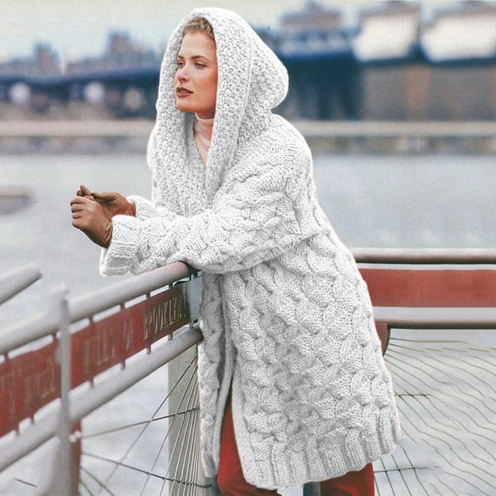 Женский однотонный Кардиган с длинным рукавом повседневный плотный теплый