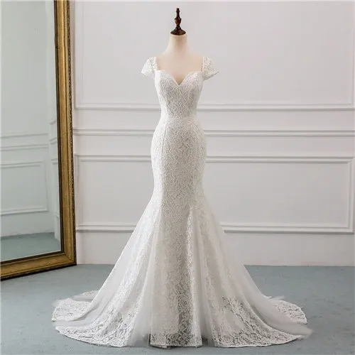 

New capsleeve wedding dress in 2019 style lace for wedding Vestido de noiva Mermaid wedding dresses ivory / white color