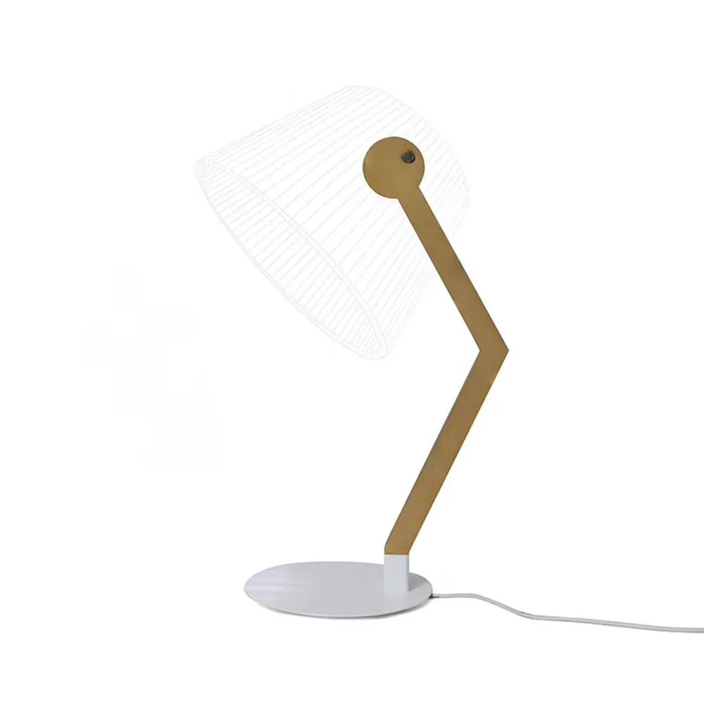  HZFCEW USB Power 3D Effect Stereo Vision LED Desk Lamp Wood Support Acrylic Lampshade LED Light Off