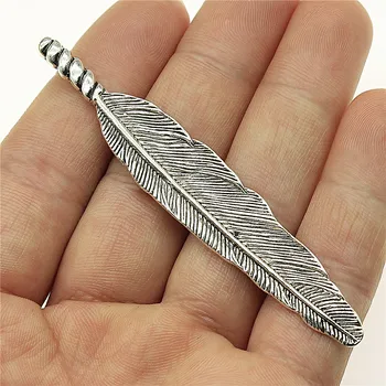 

WYSIWYG 2pcs 80x13mm Big Feather Charm Pendant Antique Silver Color Large Feather Charm Big Feather Pendant