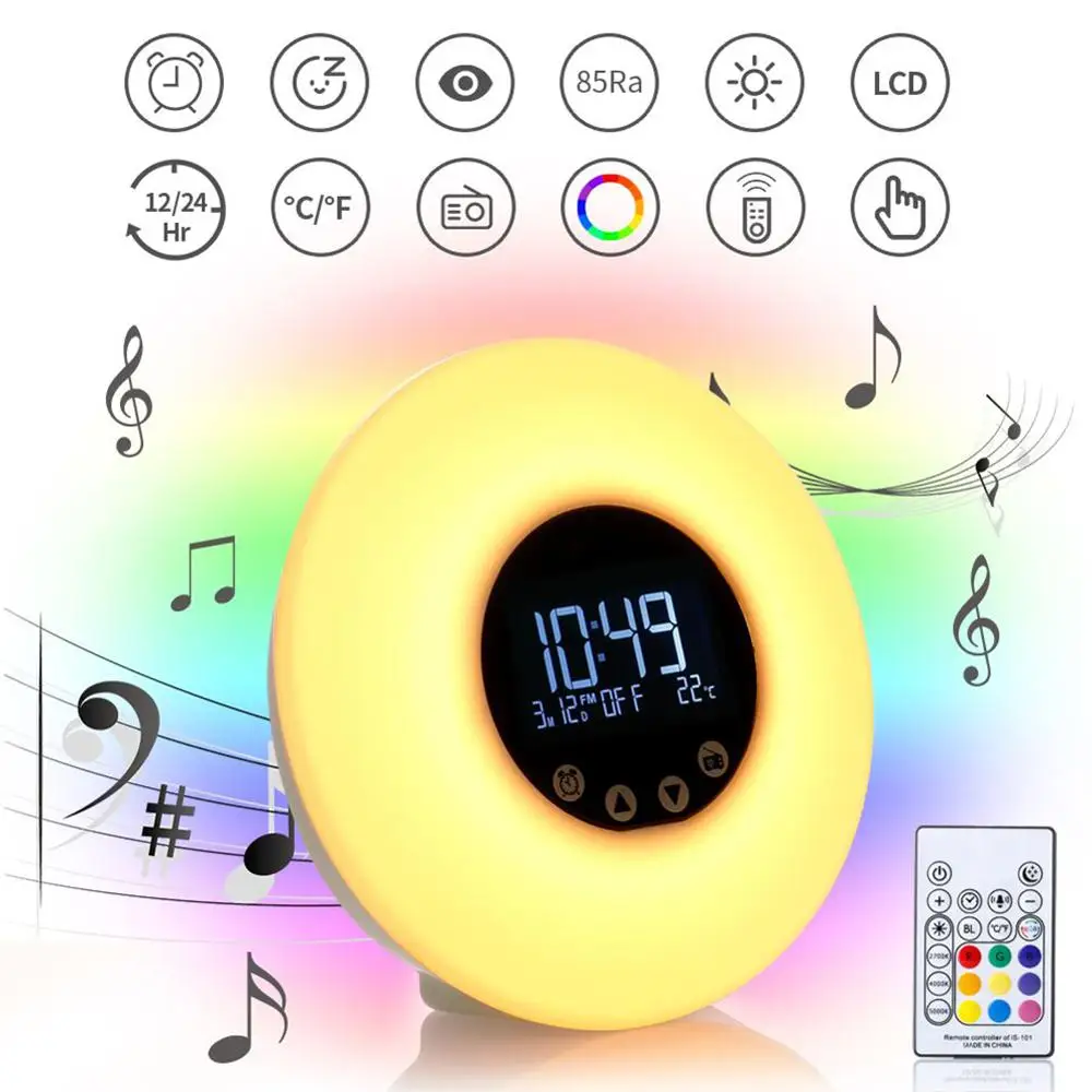 9 Цвет в 1 Reloj Цифровой Будильник Часы-Будильник Wake Up Light Настольная Фул
