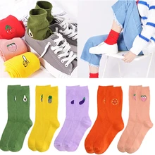 Милые Мультяшные фрукты печать авокадо банан вишня персик девушки Kawaii Носки meias корейский Харадзюку вышивка ворс кучи забавные носки