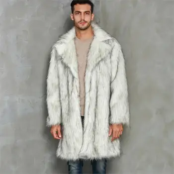 

New Men's Faux Fur Long Coat Outwear Man Jackets Square Collar 2019 New Autumn Winter Comfortable Thick Warm Windbreaker Fashion