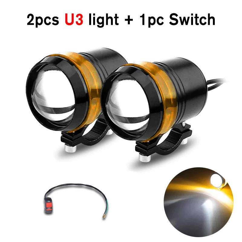 2pcs U3 Yellow 2 шт. белый мото rcycle фары вспомогательная лампа U3 U5 U7 светодиодный мото rbike прожектор аксессуары 12 В мото DRL точечные фары - Цвет: 2pcs U3 Yellow