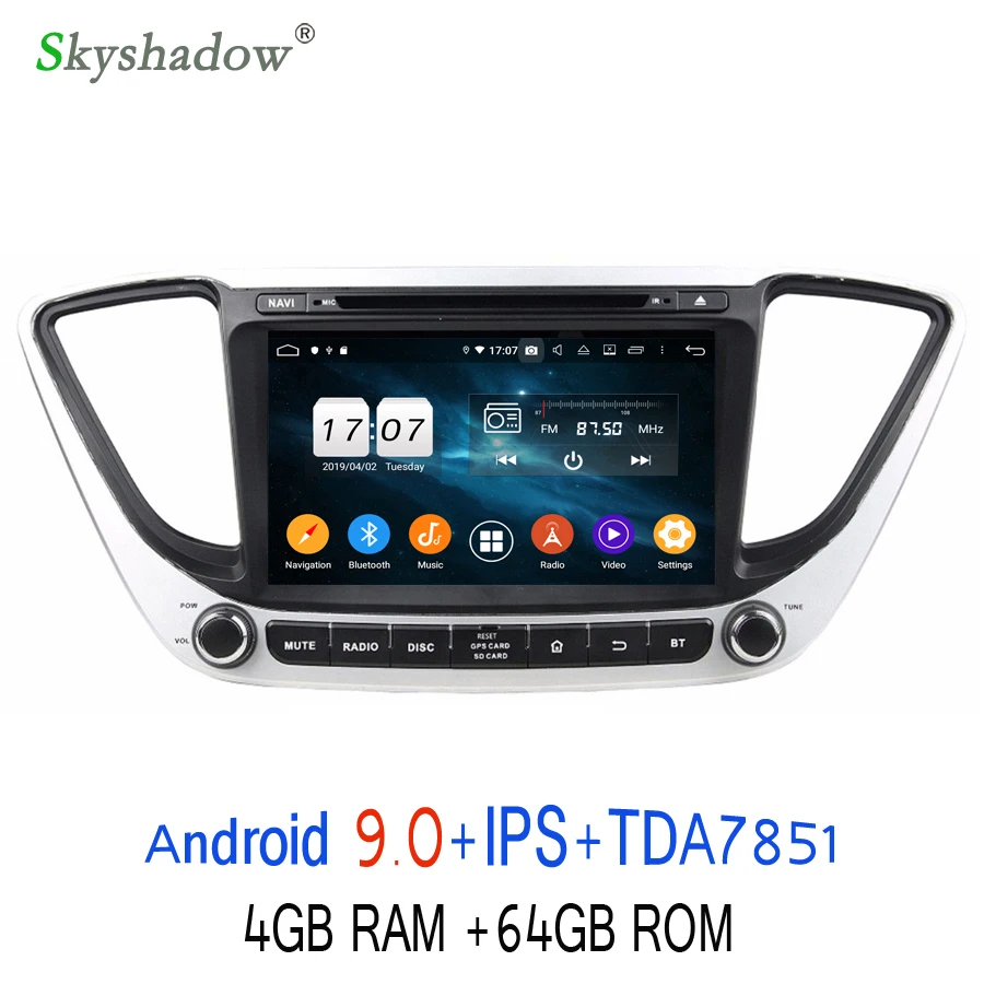 Discount DSP TDA7851 4*50W Android 9.0 For Hyundai Verna 2017 8 Core 4GB RAM 64GB Car DVD Player GPS Map RDS Radio wifi BT 4.2 hand-free 3